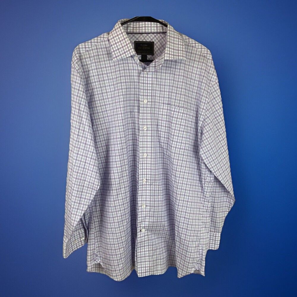 Jos A Bank Reserve Shirt Mens 16.5-34 Purple Plaid Long Sleeve Button Up